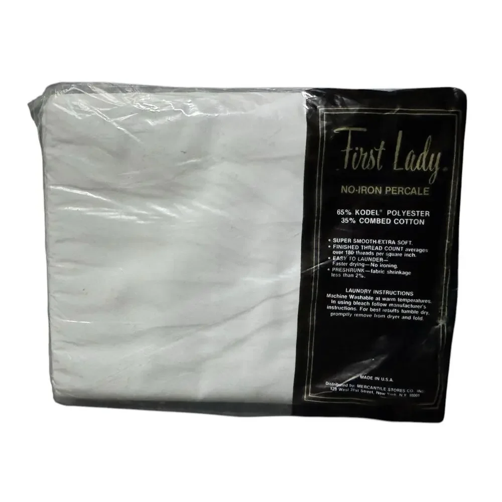 VTG First Lady No Iron Percale Double Bed Sheet‎ Set Fitted Flat Pillowcases NEW